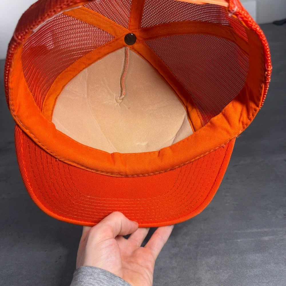 Vintage‎ 80s Hanes Big Brutus Incorporated Trucker Hat Orange Mesh Snapback Cap - Picture 7 of 7
